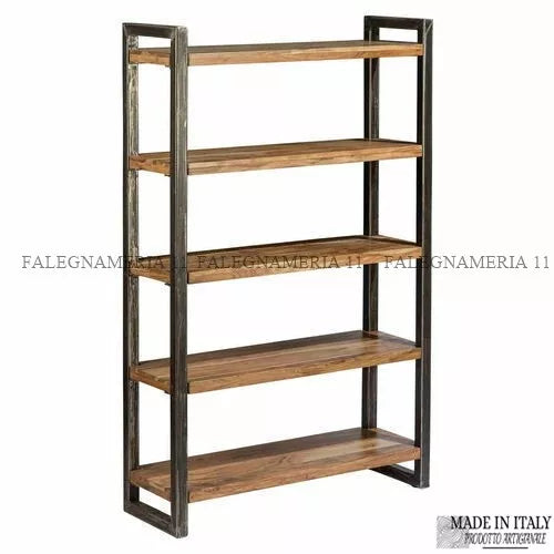 Libreria Scaffale in Legno Massiccio e Ferro – Stile Industriale Artigianale