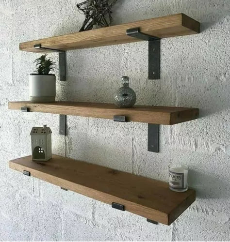 Mensola in Legno Massiccio con Supporti in Ferro – Stile Industriale Artigianale