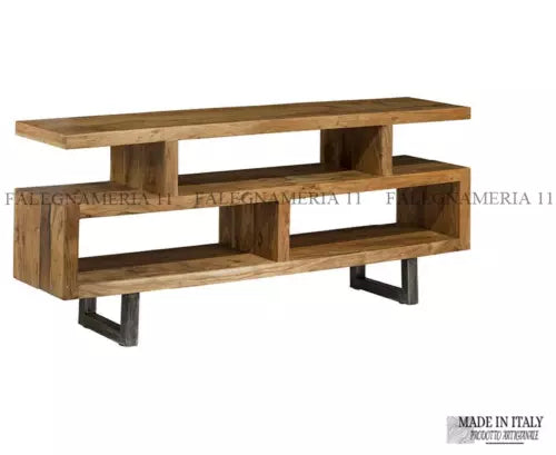 Mobile porta TV in legno massiccio e ferro design industriale artigianale