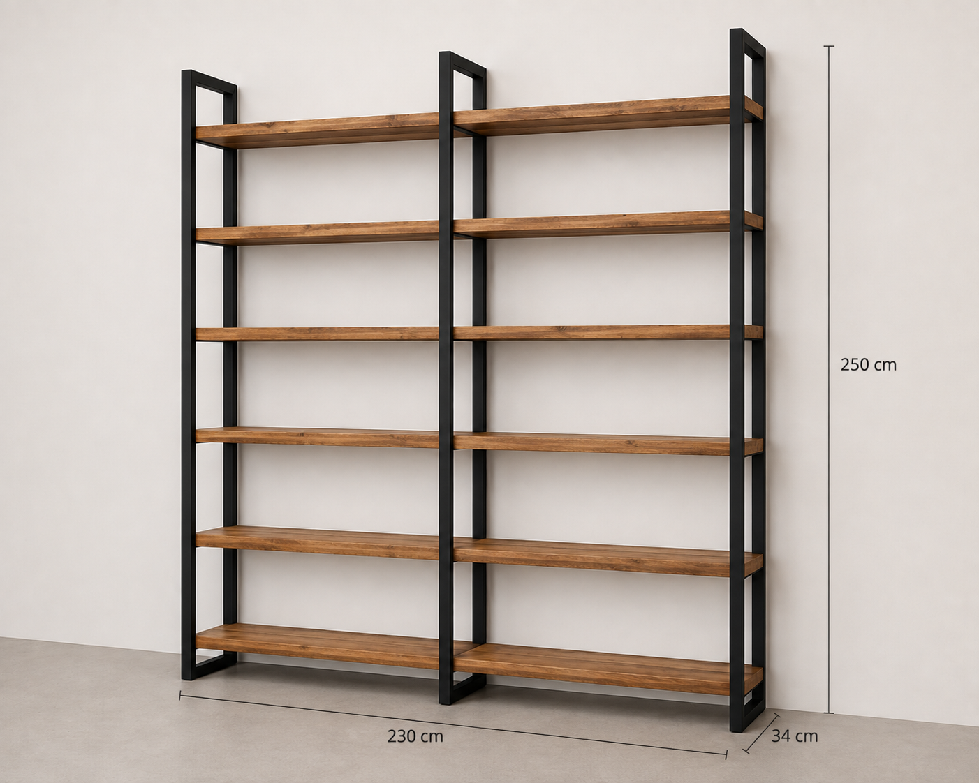 Libreria Scaffale in Legno Massiccio e Ferro – Design Industriale 6 ripiani