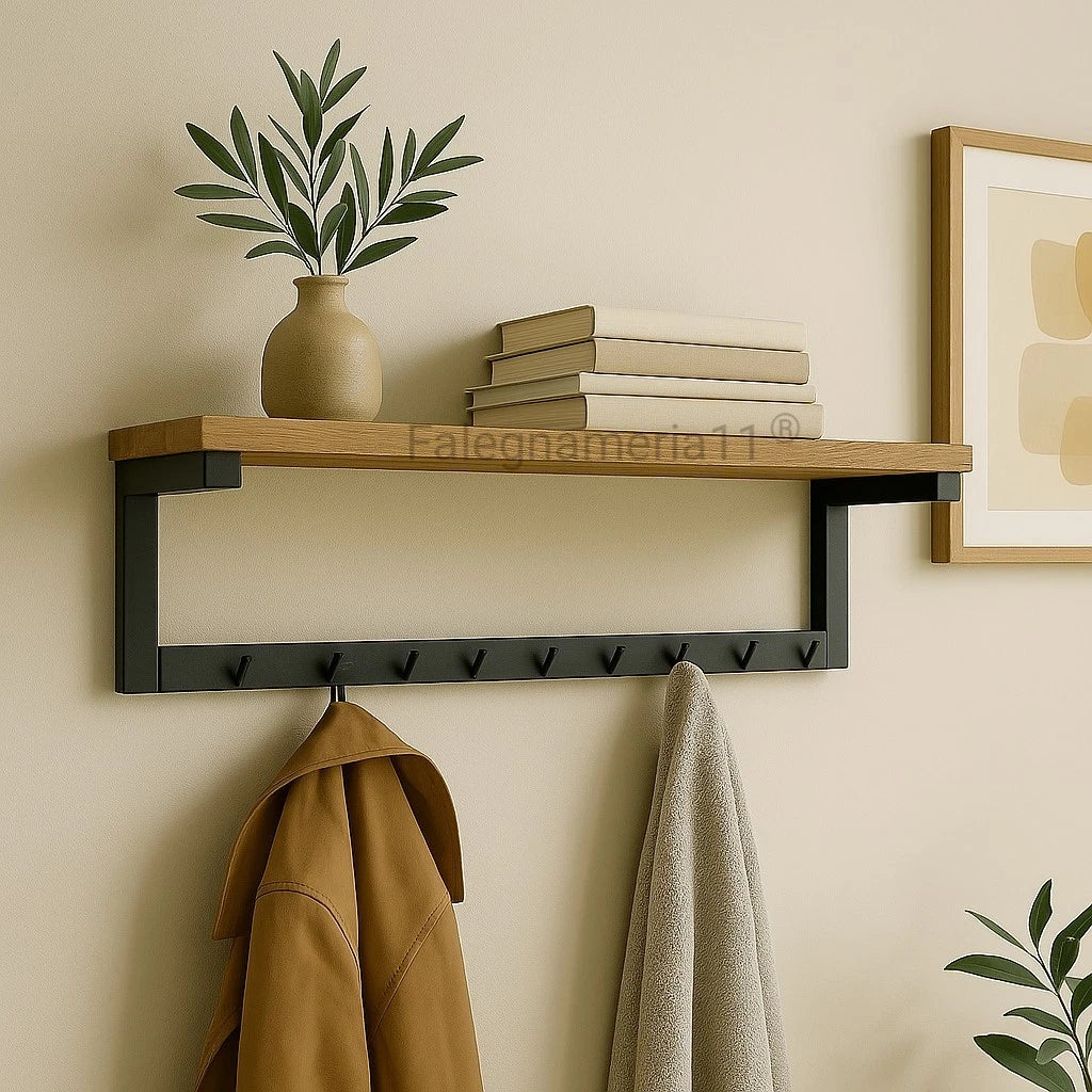 Mensola Cappelliera Appendiabiti da Parete in Legno e Ferro – Stile Industriale