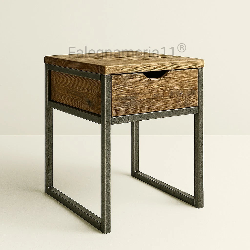 Comodino in Ferro e Legno Massiccio – Stile Industriale Artigianale Moderno