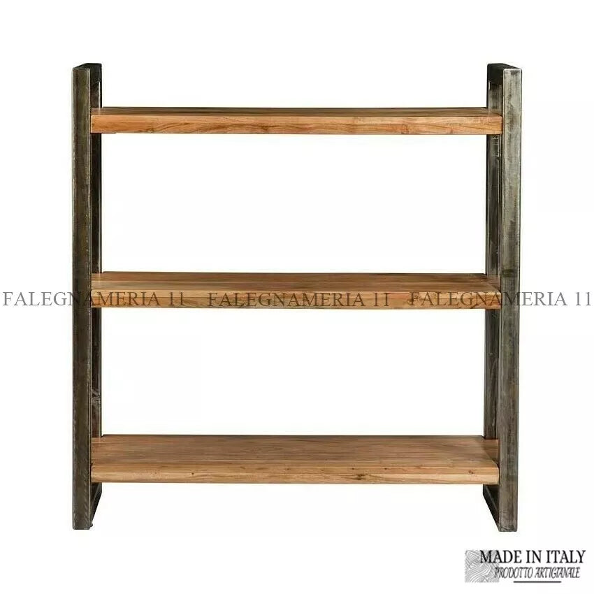 Libreria scaffale in legno massiccio e ferro design vintage industriale