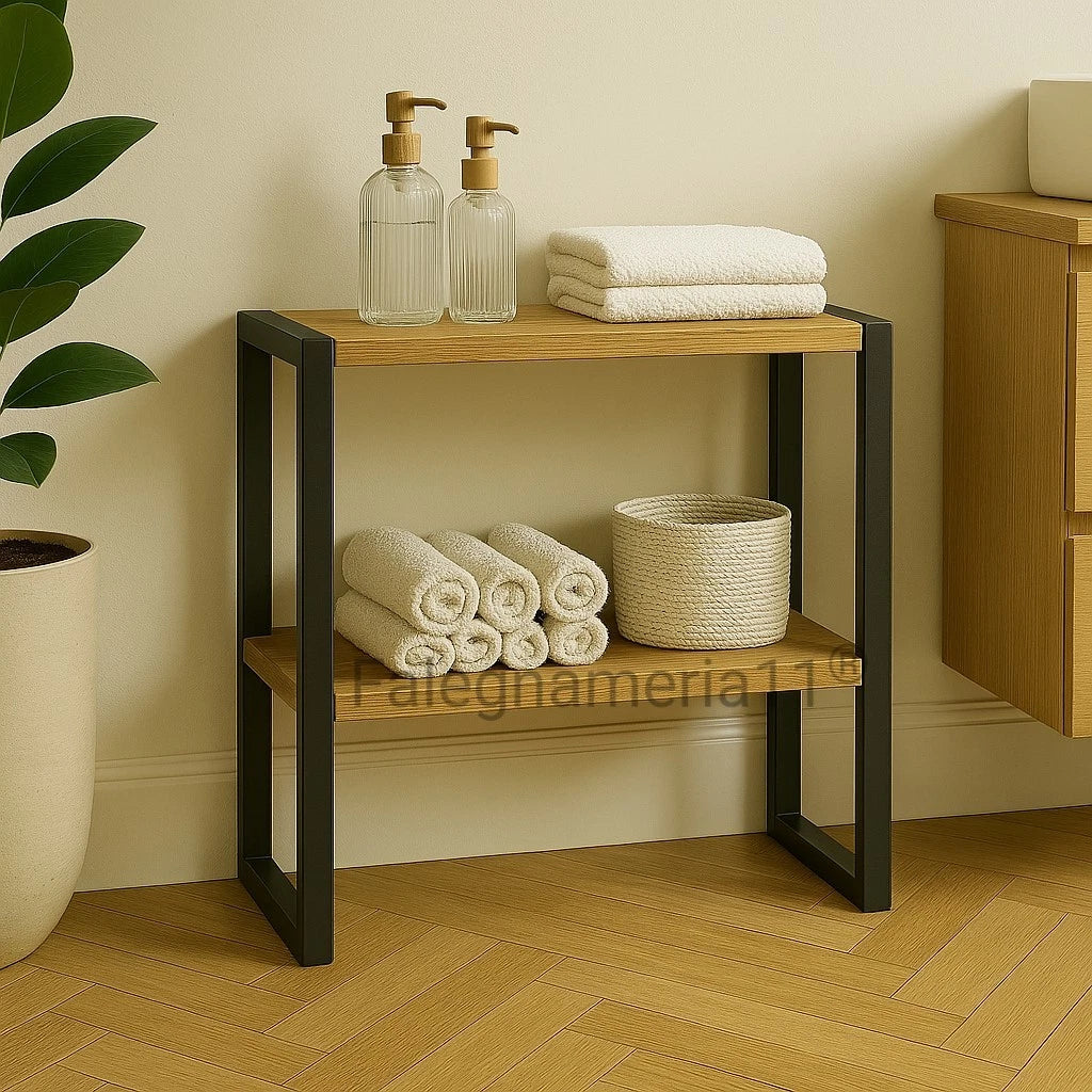 Scaffaletto Bagno Cucina in Legno Massiccio e Ferro – Stile Industriale