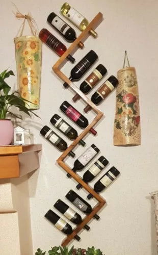 Cantinetta portabottiglie da parete in legno massiccio design industriale