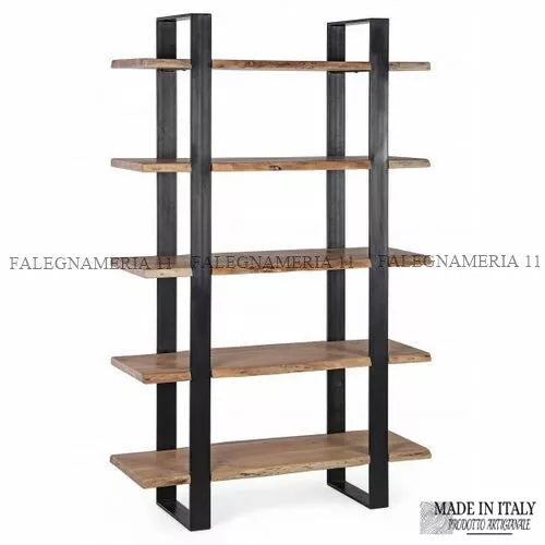 Libreria scaffale in legno massiccio e ferro 5 piani stile industrial vintage