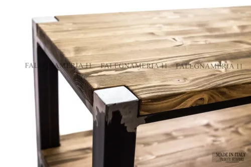 Tavolino da Salotto in Legno Massiccio e Ferro – Design Artigianale 90x45x45 cm