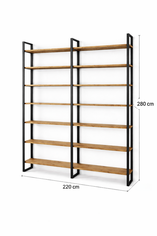 Libreria Scaffale in Legno Massiccio e Ferro – Design Industriale 7 ripiani