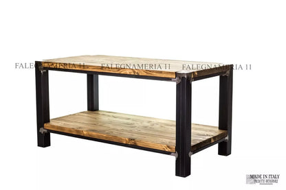 Tavolino da Salotto in Legno Massiccio e Ferro – Design Artigianale 90x45x45 cm
