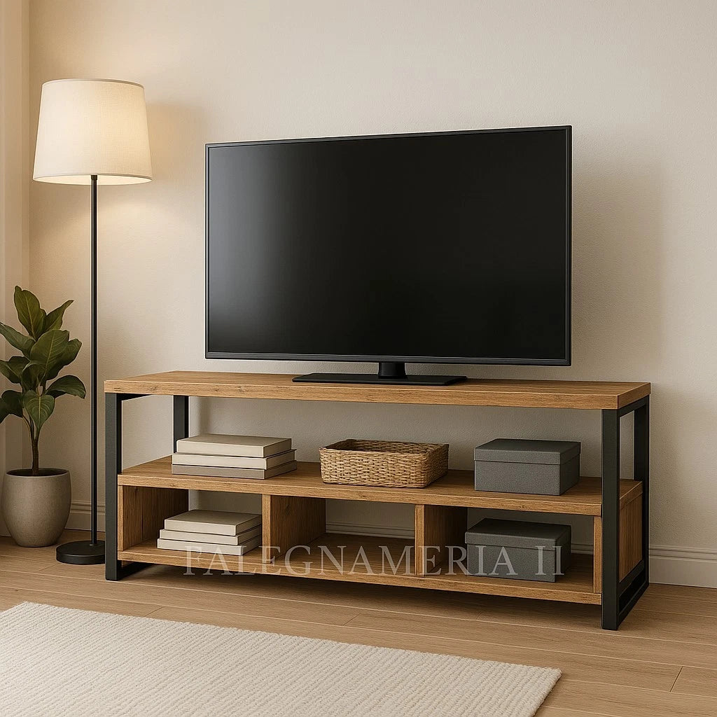 Mobile Basso Porta TV in Vero Legno – Stile Industrial Vintage per Soggiorno