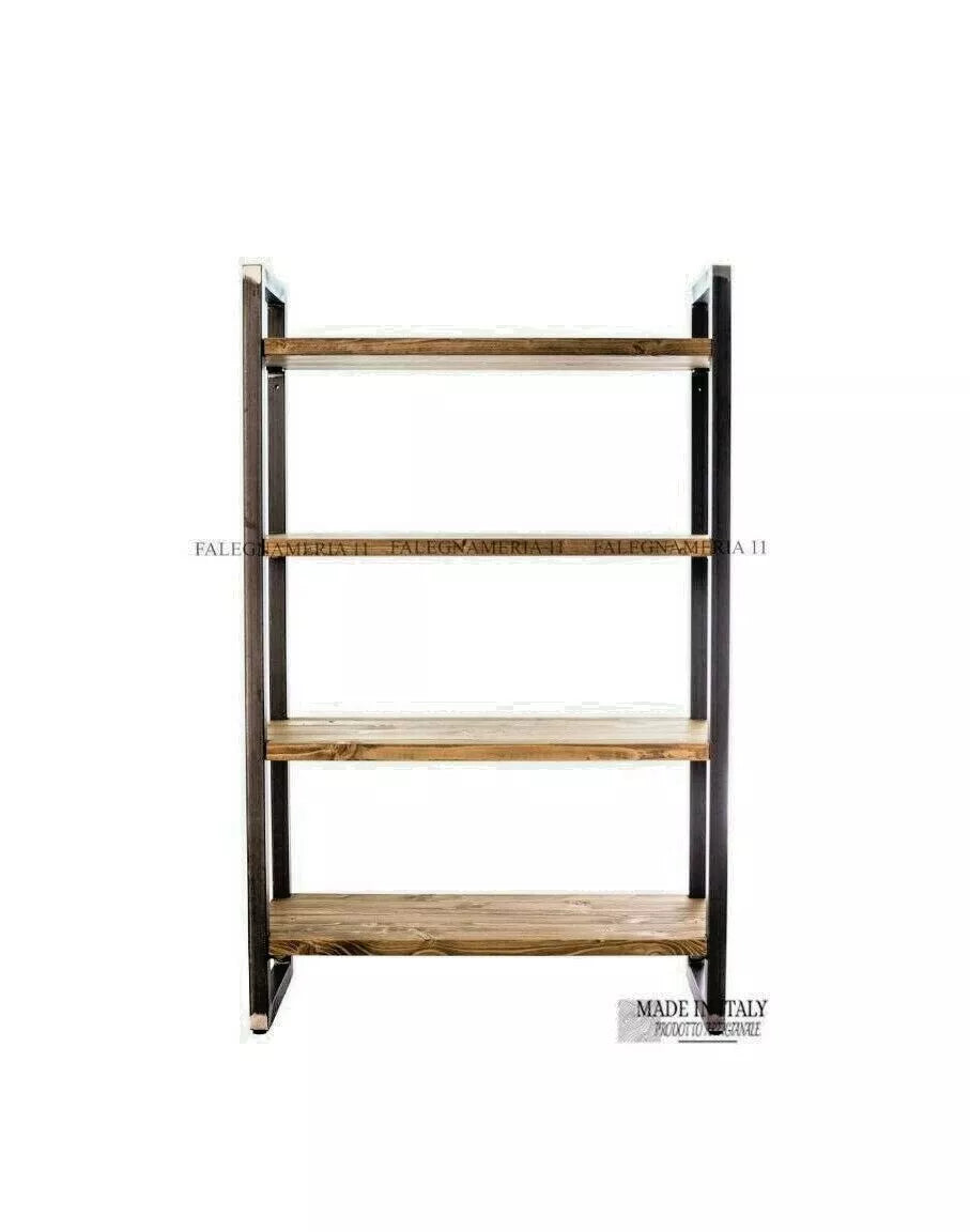 Libreria Scaffale Mobile in Legno Massiccio e Ferro – Design Industriale