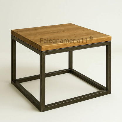 Tavolino Basso da Salotto in Vero Legno e Ferro – Stile Industriale Artigianale
